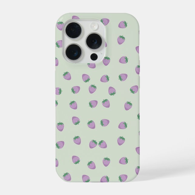 Coque iPhone Motif Fraise Violette sur Fond Vert (Verso)