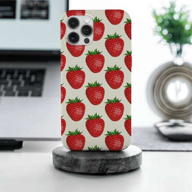 Coque iPhone Motif fraises, fraises rouges, fruits, feuilles (Créateur téléchargé)