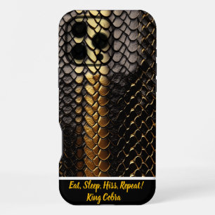 Coque iPhone 16 Pro Max Motif frappant noir et or de la peau d'un serpent