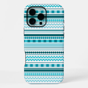 Coque iPhone 16 Pro Max Motif géométrique à rayures bleu turquoise
