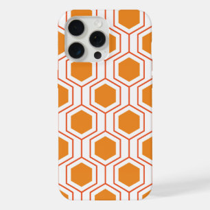 Coque iPhone 15 Pro Max Motif géométrique abstrait d'hexagone en orange et