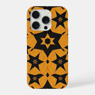 Coque iPhone 15 Pro Motif géométrique abstrait noir et ambre 1287