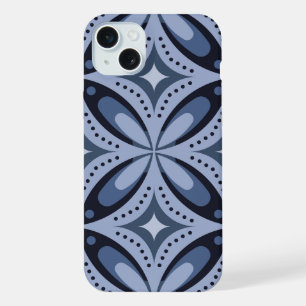 Coque iPhone 15 Plus Motif géométrique bleu de style rétro