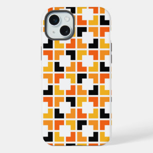 Coque iPhone 15 Plus Motif géométrique Carrés Jaune Orange Noir