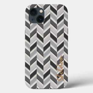 Etui iPhone 13 Motif géométrique chevron gris moderne monogramme