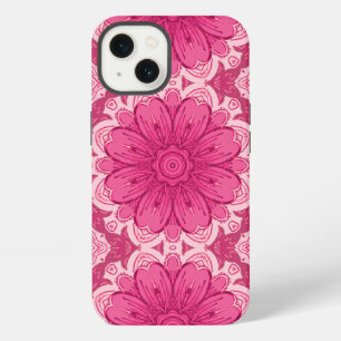 Etui iPhone 13 Motif géométrique de marguerite en corail et rose