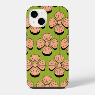 Coque Pour iPhone 14 Motif géométrique floral rétro - Pétales roses