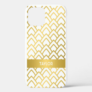 Coque iPhone 12 Motif géométrique Gold White Art Deco Personnalise