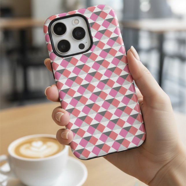 Coque iPhone Motif géométrique harlequin gris corail rose moder (Créateur téléchargé)