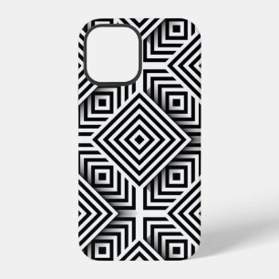 Coque iPhone 12 Motif géométrique. Noir et blanc. Carrés et st