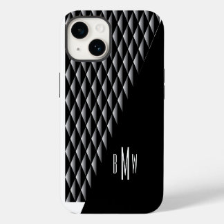 Coque Pour iPhone 14 Motif géométrique noir Monogrammé