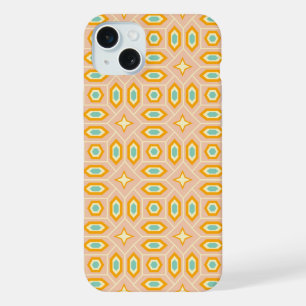Coque iPhone 15 Plus Motif géométrique rétro avec hexagones et étoiles