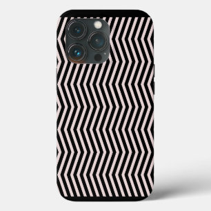 Etui iPhone 13 Pro Motif géométrique rose et noir en zig zag
