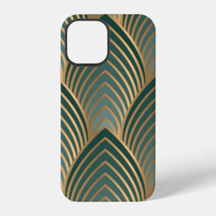 Coque iPhone 12 Motif géométrique sans couture avec doré et vert c