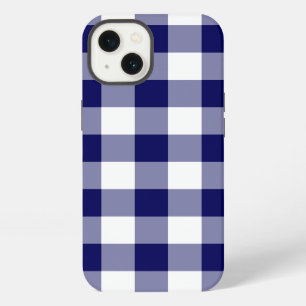 Etui iPhone 13 Motif Gingham Bleu Marine et Blanc