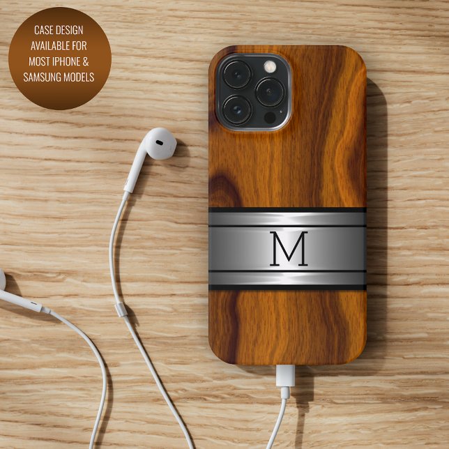 Coque iPhone Motif grain de bois moderne tendance en métal pers (Créateur téléchargé)