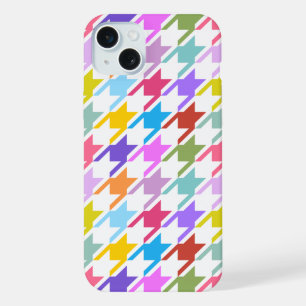 Coque iPhone 15 Plus Motif grand motif multicolore + blanc Houndstooth