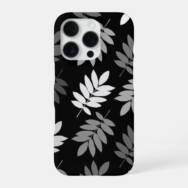 Coque iPhone Motif Grande Feuille Elder Noir Blanc Gris (Verso)