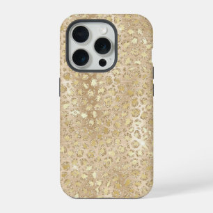 Coque iPhone 15 Pro Motif guépard fantaisie paillettes dorées
