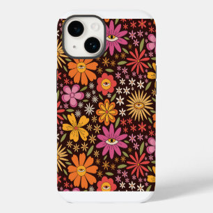 Coque Pour iPhone 14 Motif Hippie Psychedélique Années 70 Fleurs Groovy