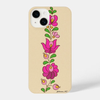 Coque Pour iPhone 14 Motif hongrois de broderie, "Matyó" - rose