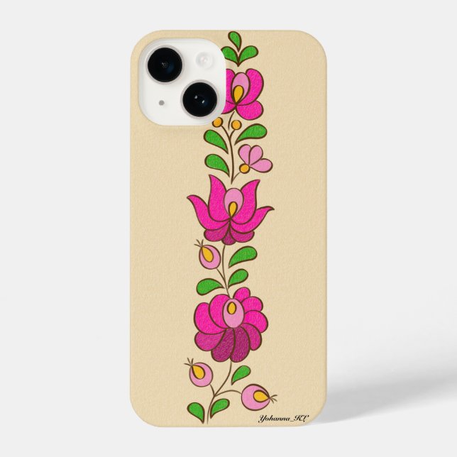 Coque iPhone Motif hongrois de broderie, "Matyó" - rose (Verso)