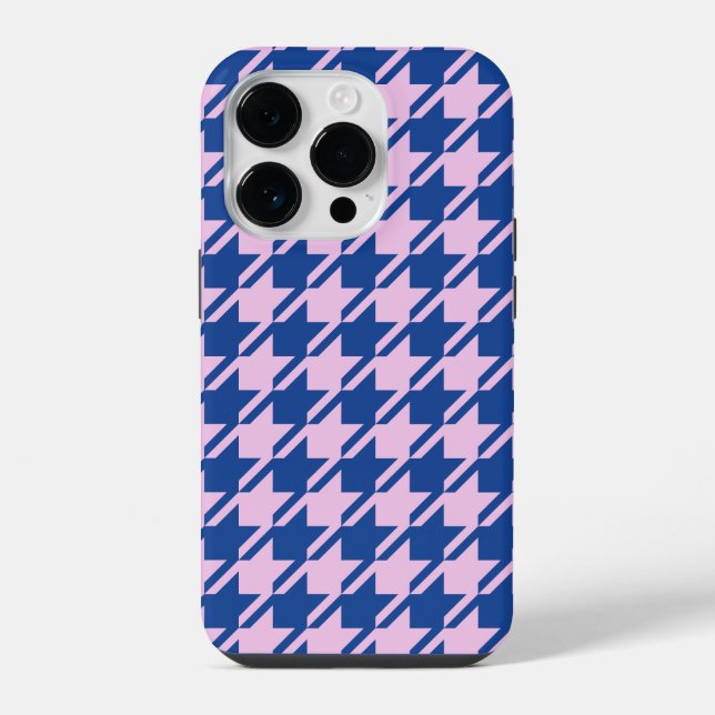 Coque iPhone Motif Houndstooth Rose+Bleu (Verso)