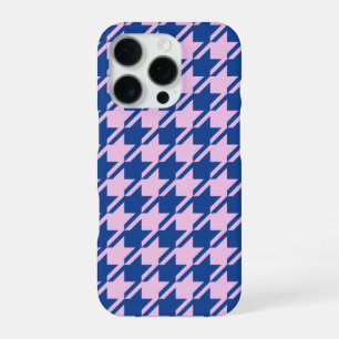 Coque iPhone 16 Pro Motif Houndstooth Rose+Bleu