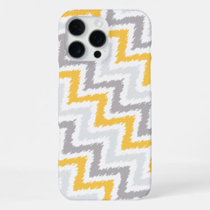 Coque iPhone 16 Pro Max Motif Ikat en zigzag diagonal gris et jaune