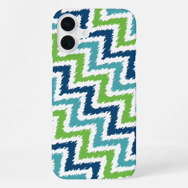 Coque iPhone Motif Ikat Zigzag Diagonal Bleu Turquoise Vert (Verso)