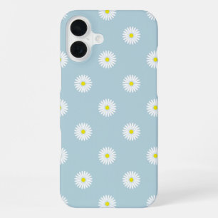 Coque iPhone 16 Plus Motif Illustratif de Marguerites sur Fond Bleu Cla