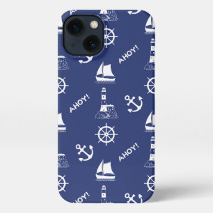 Etui iPhone 13 Motif illustratif de voile blanc+bleu marine