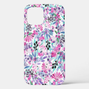Coque iPhone 12 Motif incomparable de fleurs et de baies violettes