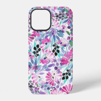 Coque iPhone 12 Motif incomparable de fleurs et de baies violettes