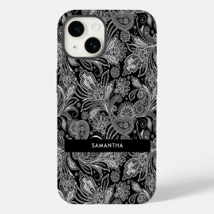 Coque Pour iPhone 14 Motif islamique noir et blanc à motif cachemire