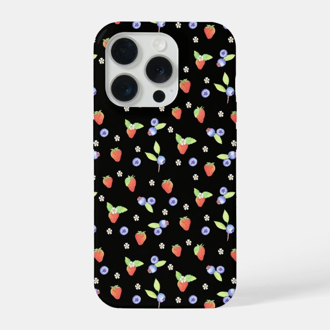 Coque iPhone Motif joli aquarelle de myrtille et de fraise (Verso)
