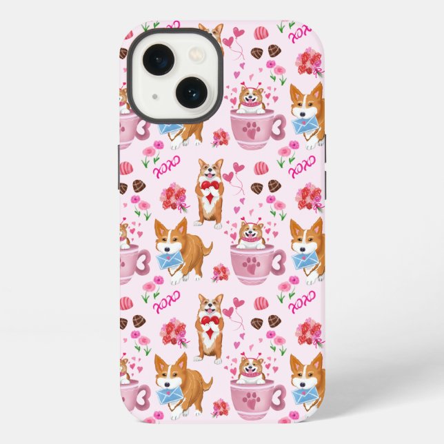 Coque iPhone Motif Joyeuse Saint-Valentin Corgi  (Verso)