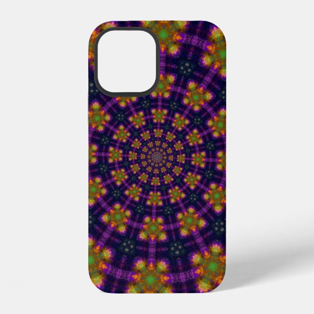 Coque iPhone Motif kaléidoscope violet royal et or (Verso)