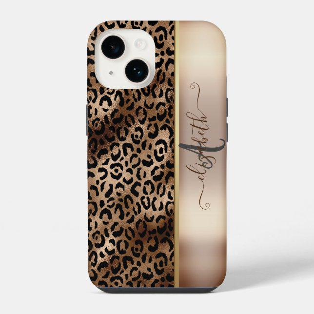 Coque iPhone Motif léopard Bronze Noir Monogramme     (Verso)
