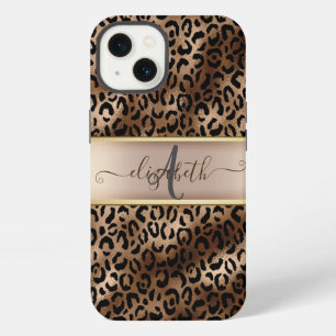 Etui iPhone 13 Motif léopard Bronze Noir Monogramme