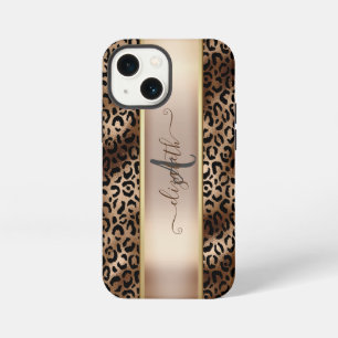 Etui iPhone 13 Mini Motif léopard Bronze Noir Monogramme
