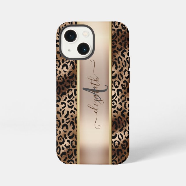 Coque iPhone Motif léopard Bronze Noir Monogramme (Verso)
