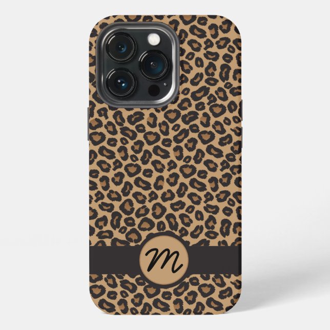 Coque iPhone Motif Léopard Brun Monogramme (Dos)