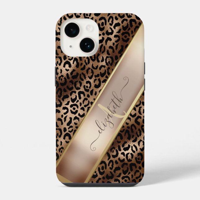 Coque iPhone Motif Léopard Chic Bronze Noir Monogramme (Verso)