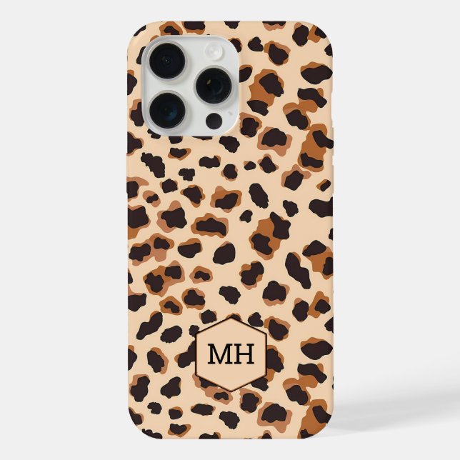 Coque iPhone Motif Léopard Marron Monogrammé Moderne Chic (Verso)