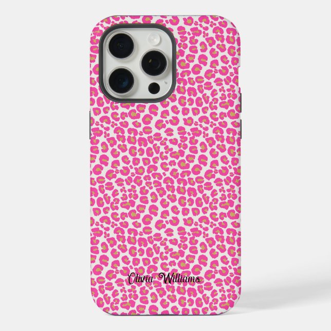 Coque iPhone Motif léopard or rose vif (Verso)