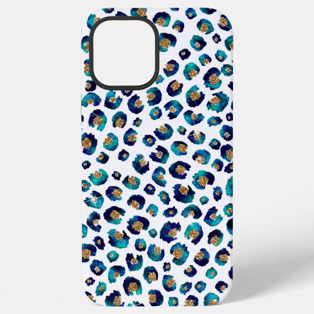 Coque iPhone Motif Léopard Pailleté Or Bleu (Verso)