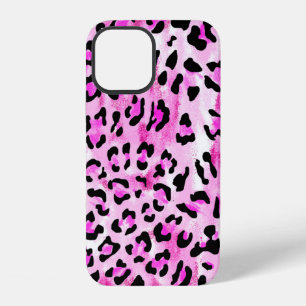 Coque iPhone 12 motif léopard sans couture de couleur rose dessiné