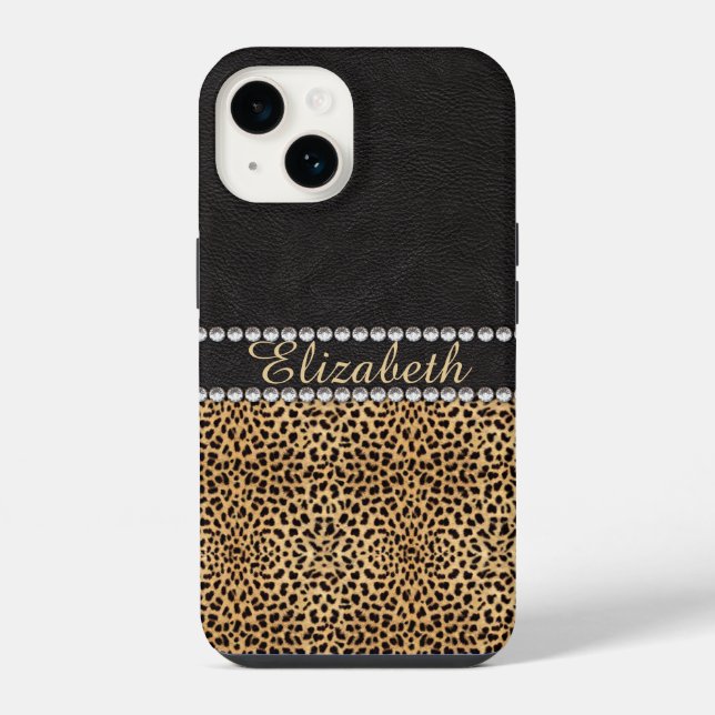 Coque iPhone Motif Léopard Strass Diamants Monogramme (Verso)