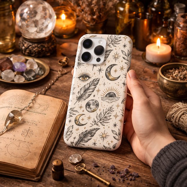 Coque iPhone Motif lunaire céleste mystique étoiles (Créateur téléchargé)